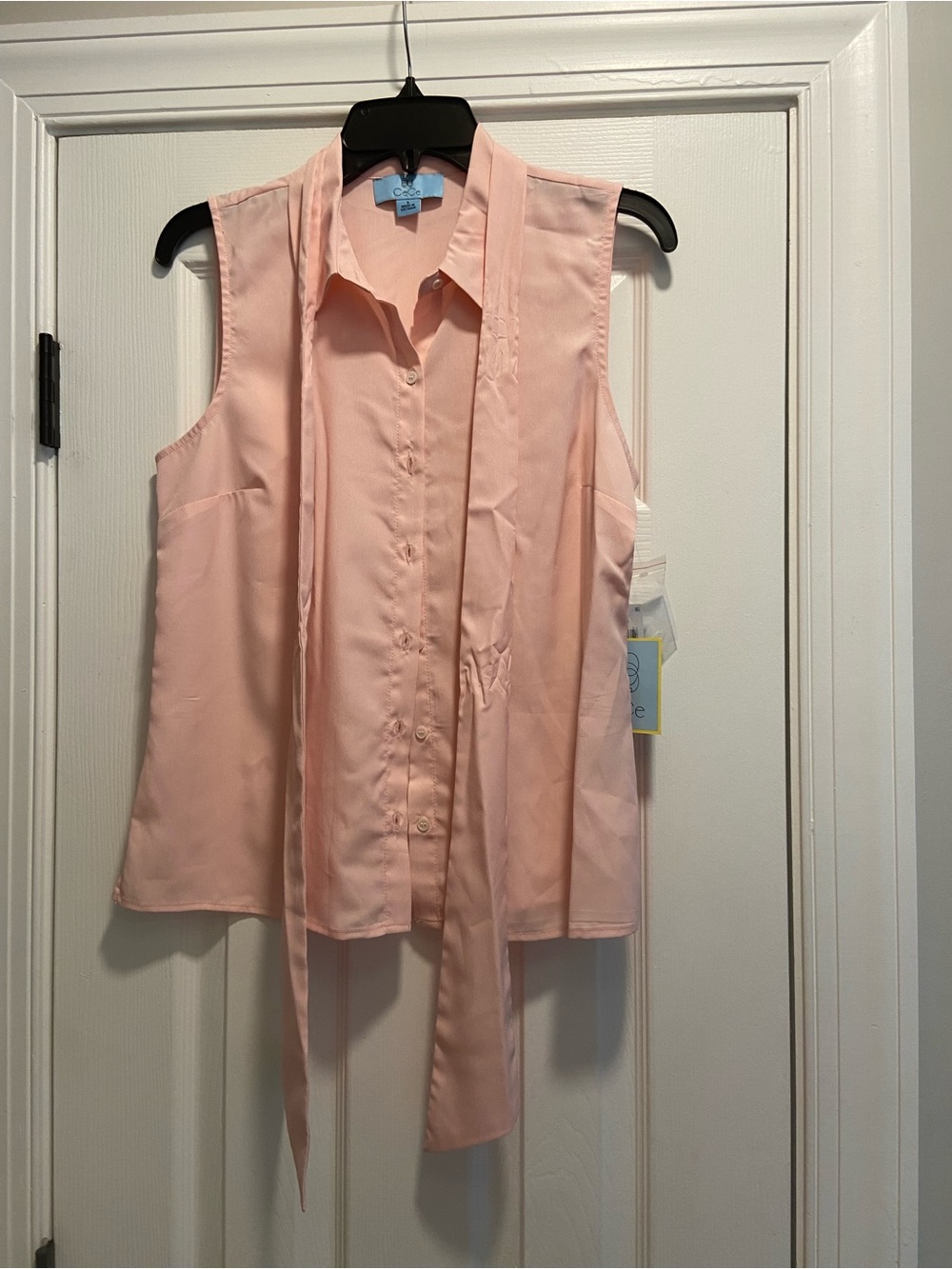 CeCe Blush Pink Sleeveless Tie-Neck Blouse